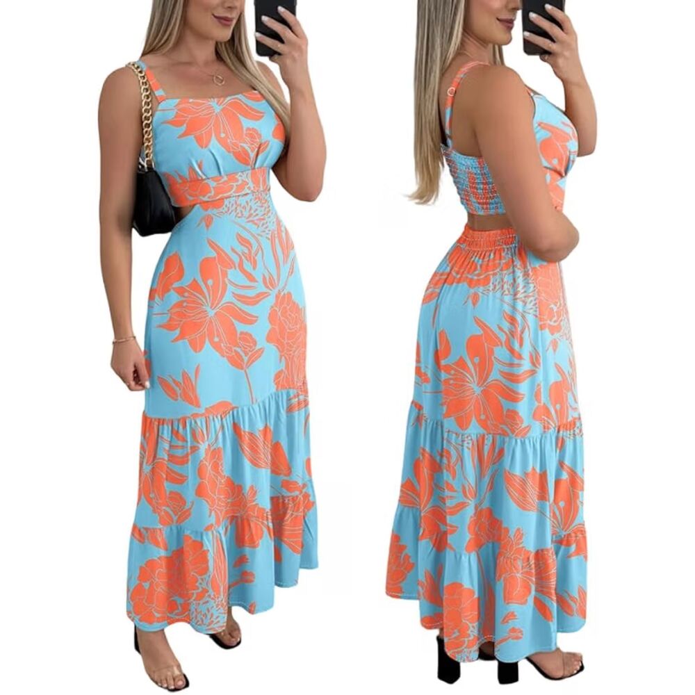 Cut Out Boho Maxi Sundress, Large, 3G-207D003